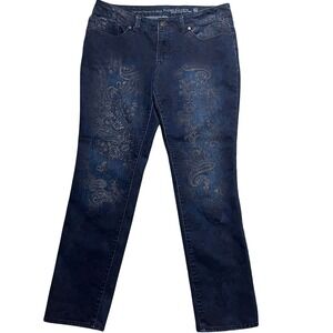 Faded Glory Women's Skinny Premium Jeans Indigo Paisley Print Size 16